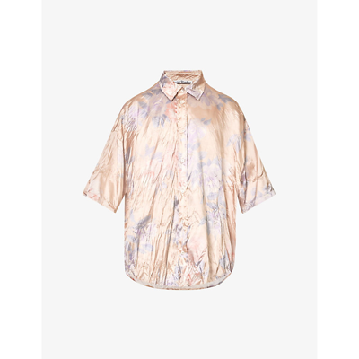 Shop Acne Studios Setar Crinkled Oversized Stretch-satin Shirt In Blush Beige