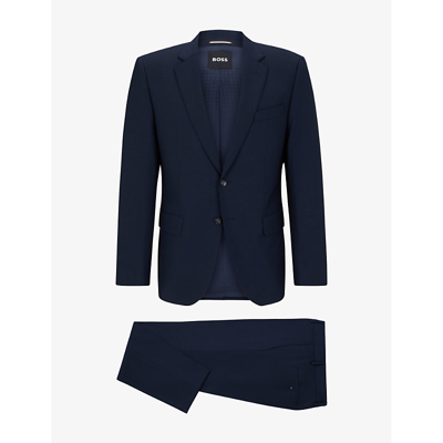 Shop Hugo Boss Boss Men's Open Blue Single-breasted Slim-fit Stretch-virgin Wool Suit
