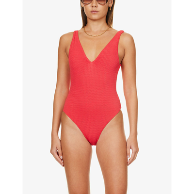 Shop Seafolly Womens Chilli Red Sea Dive V-neck Crinkled Swimsuit