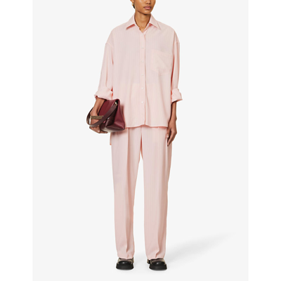 Shop The Frankie Shop Frankie Shop Womens Pink Pinstripe Tansy Wide-leg High-rise Pleated Trousers