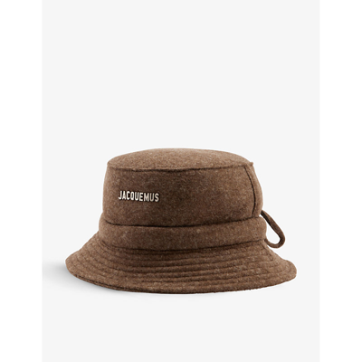 Shop Jacquemus Le Bob Gadjo Woven Bucket Hat In Dark Brown