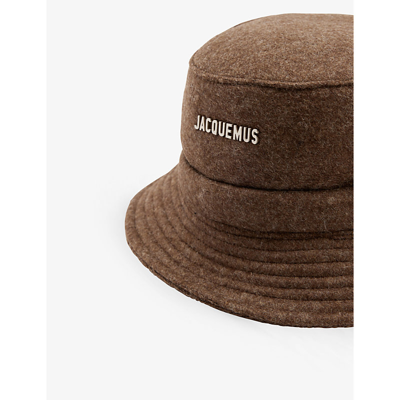 Shop Jacquemus Le Bob Gadjo Woven Bucket Hat In Dark Brown