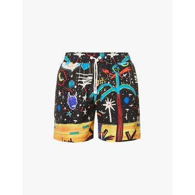 Shop Palm Angels Men's Black Multicolour Starry Night Graphic-print Swim Shorts