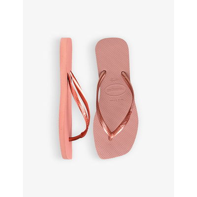 Shop Havaianas Slim Square-toe Rubber Flip Flops In Pink