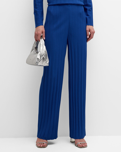 Shop Misook Soft Ribbed Knit Wide-leg Pants In Lyons Blue