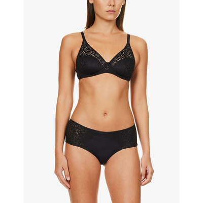 Shop Chantelle Norah Floral-embroidered Stretch-lace Briefs In Black