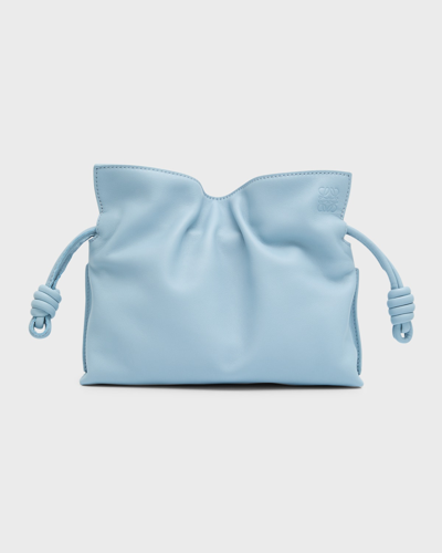Shop Loewe Flamenco Mini Napa Drawstring Clutch Bag In Dusty Blue