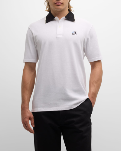 Shop Loewe Men's Pique Contrast-collar Polo Shirt In White