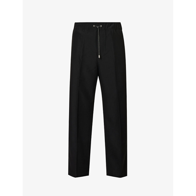 Shop Oamc Men's Black Base Drawstring-waistband Straight-leg Woven Trousers
