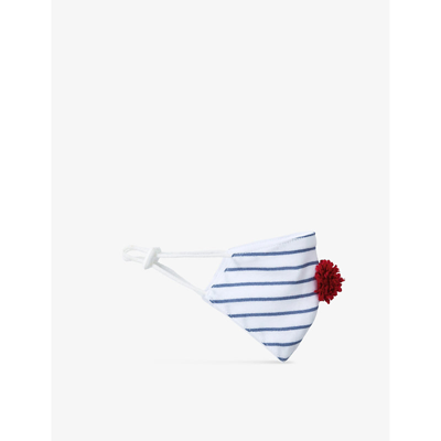 Shop The Little White Company Girls Blue Kids Pompom-embellished Striped Cotton Face Covering