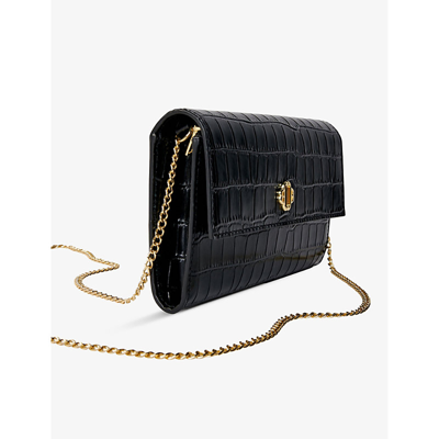 Shop Maje Womens Noir / Gris Clover Croc-embossed Leather Clutch Bag