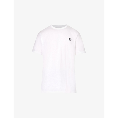 Shop Fred Perry Men's White Ringer Brand-embroidered Cotton-jersey T-shirt