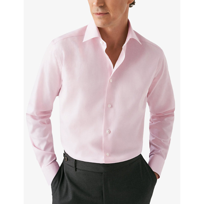 Shop Eton Men's Pink Cutaway-collar Curved-yoke Slim-fit Cotton-twill Shirt
