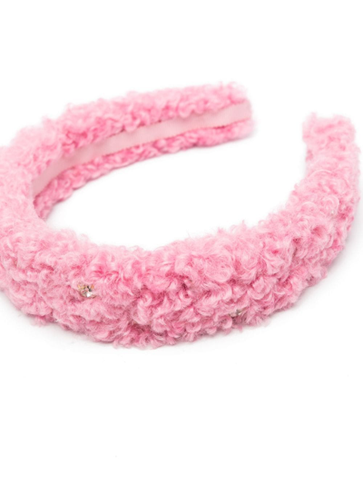 Shop Monnalisa Crystal-embellished Shearling Headband In Pink