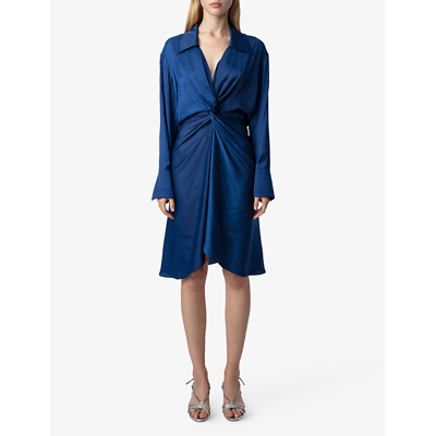 Shop Zadig & Voltaire Zadig&voltaire Womens Bleu Roi Rozo Twist-detail Satin Shirt Midi Dress