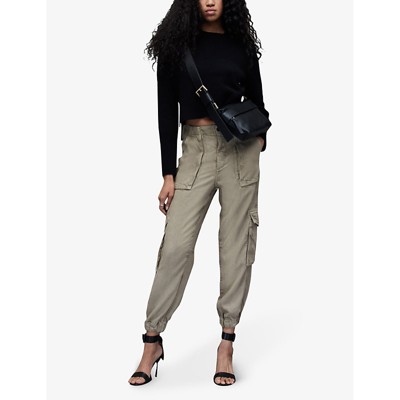 Shop Allsaints Women's Washed Olive G Frieda Tapered-leg High-rise Woven Cargo Trousers