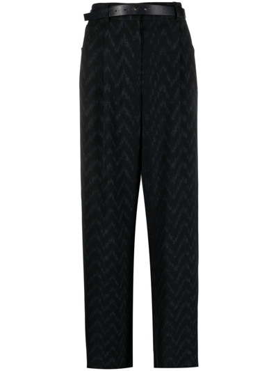 Shop Giorgio Armani Chevron-print Wide-leg Trousers In Black