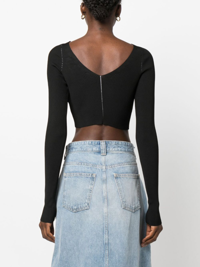Marni V-neck Ribbed-knit Crop Top In Black
