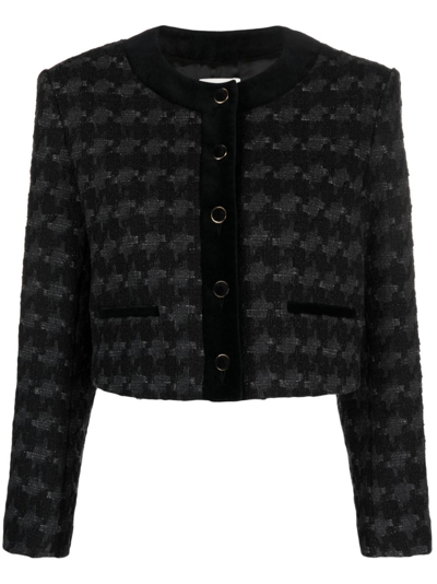 Shop Sandro Cropped Tweed Jacket In Black