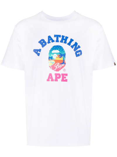 Shop A Bathing Ape Logo-print Cotton T-shirt In White