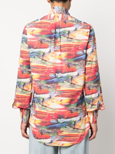 Shop Erl Sunset-print Cotton Shirt In Red
