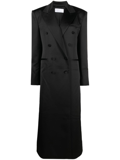 Shop Giuseppe Di Morabito Satin-finish Double-breasted Maxi Coat In Black