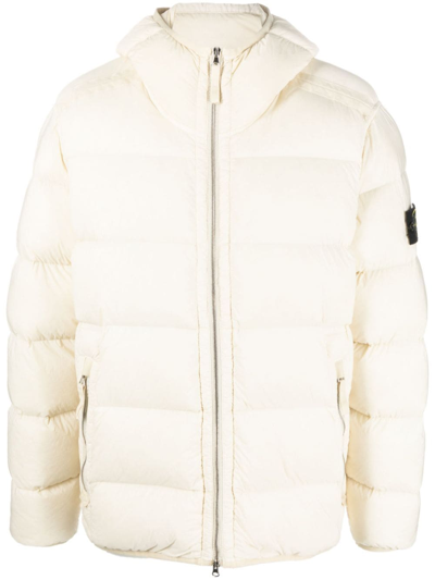 Shop Stone Island Feather Down Hooded Coat In Neutrals