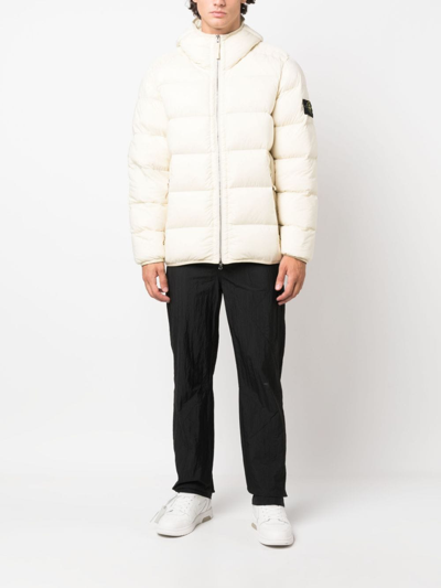 Shop Stone Island Feather Down Hooded Coat In Neutrals