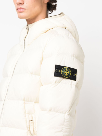 Shop Stone Island Feather Down Hooded Coat In Neutrals