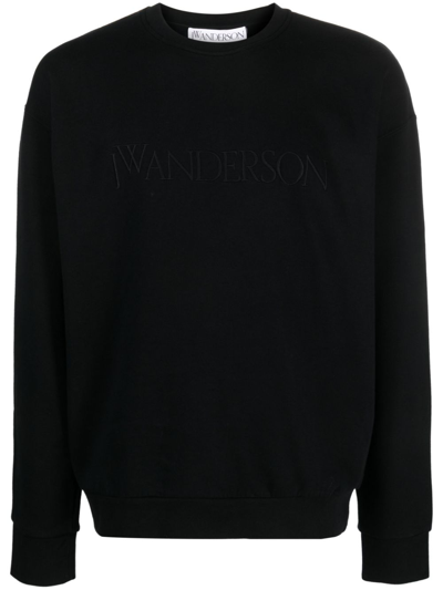 Shop Jw Anderson Logo-embroidered Crew-beck Sweatshirt In Black