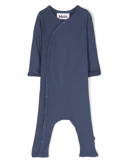 Shop Molo Ribbed Long-sleeve Romper In Blue