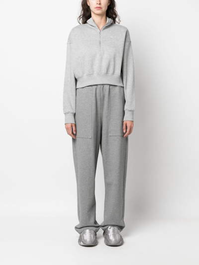 Nike Phoenix Cropped Embroidered Cotton-blend Jersey Sweatshirt In Grey