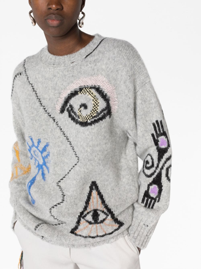 Shop Stella Mccartney Folk Graphic-embroidered Jumper In Grey