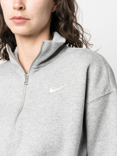Nike Phoenix Cropped Embroidered Cotton-blend Jersey Sweatshirt In Grey