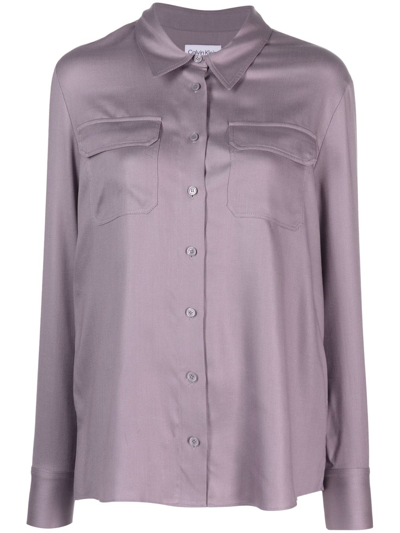 Shop Calvin Klein Flap-pocket Button-up Shirt In Purple