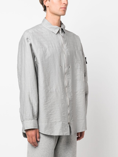Shop Stone Island Shadow Project Compass-patch Shirt Jacket In Grey