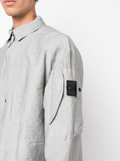 Shop Stone Island Shadow Project Compass-patch Shirt Jacket In Grey