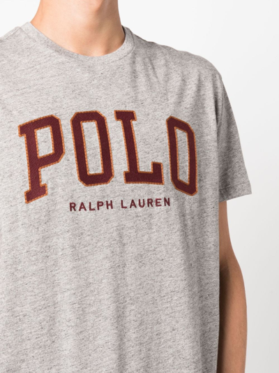 Shop Polo Ralph Lauren Logo-print Mélange-effect T-shirt In Grey