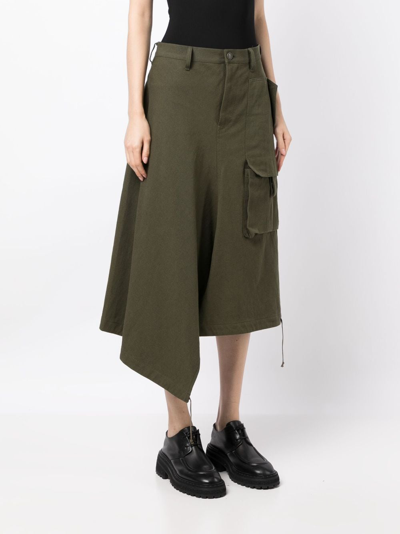 Shop Yohji Yamamoto Asymmetric Cargo Midi Skirt In Green