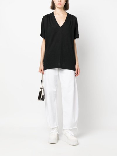 Shop Marant Etoile V-neck Linen T-shirt In Black