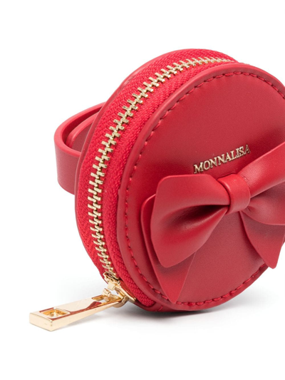 Shop Monnalisa Bow-detail Leather Wrist Bag In Red