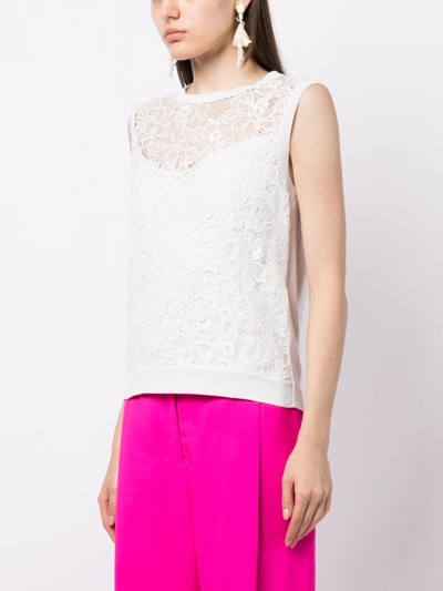 Shop Oscar De La Renta Chantilly-lace Sleeveless Top In White