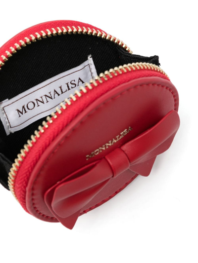 Shop Monnalisa Bow-detail Leather Wrist Bag In Red