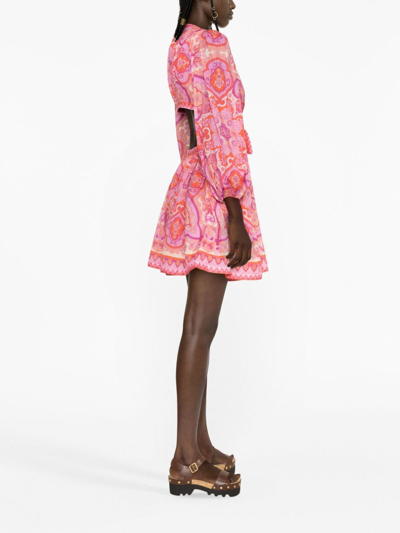 Shop Zimmermann Halcyon Paisley-print Cut-out Minidress In Pink