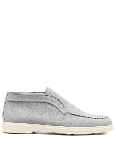 Shop Santoni Tonal-stitching Leather Loafers In Grey