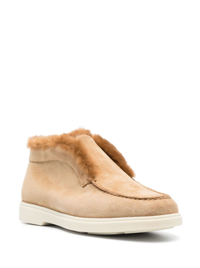 Santoni Tonal-stitching Leather Loafers In Brown