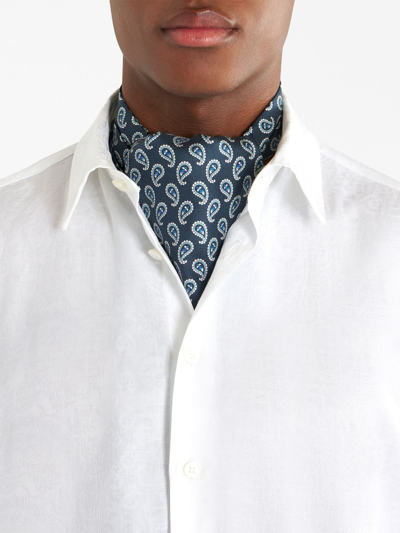 Shop Etro Paisley-print Silk Ascot Tie In Blue