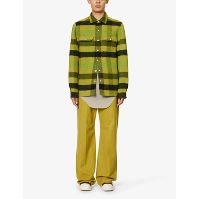 Shop Rick Owens Men's Acid Plaid Checked Relaxed-fit Wool Overshirt