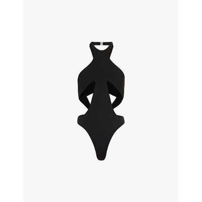 Shop Mugler Women's Black Halterneck Cut-out Swimsuit