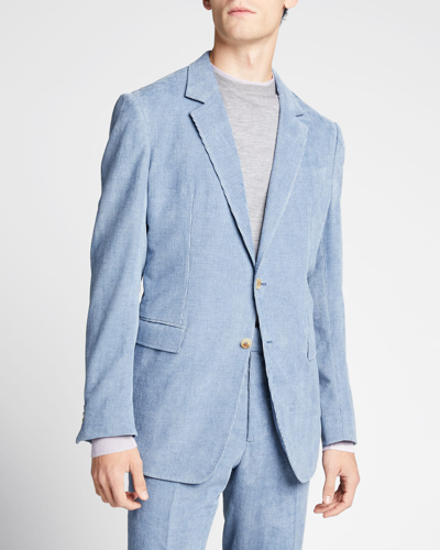 Shop Gabriela Hearst Men's Miller Solid Linen Sport Jacket In Halogen Blue